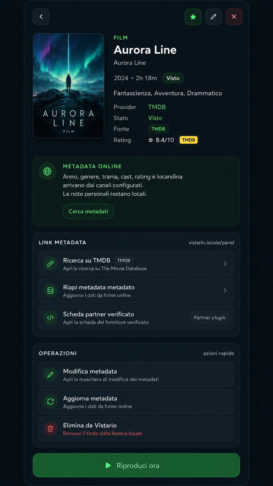 Demonstration title detail screen in Vistario.